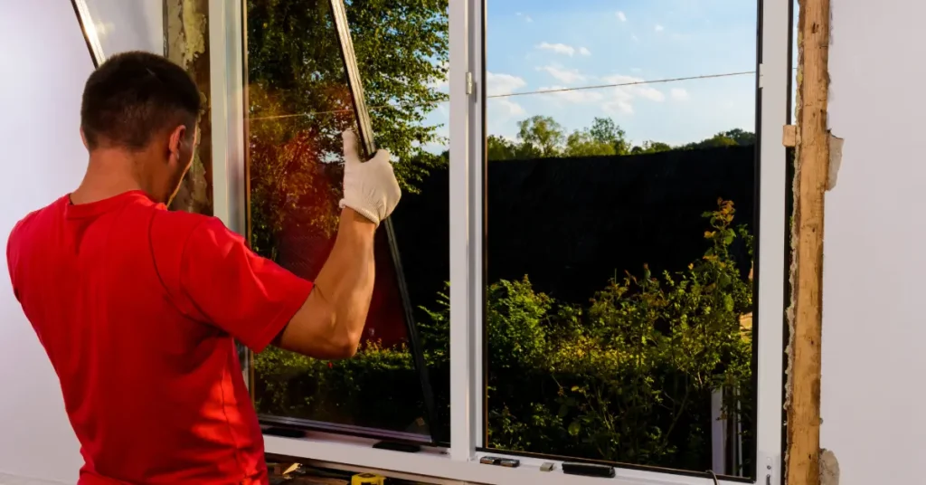 Contractor replacing window on a home